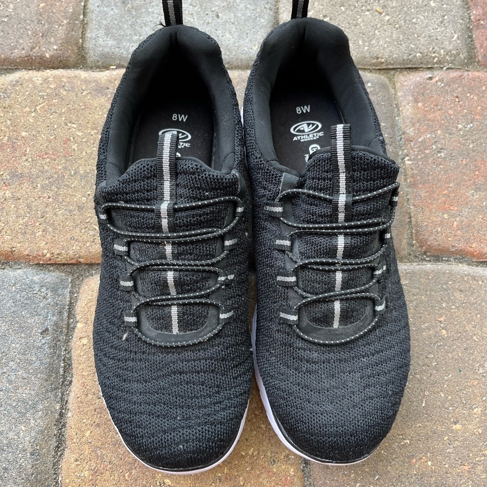 Athletic Works Black Athletic Shoes with Knit Fabric and Unique Lacing